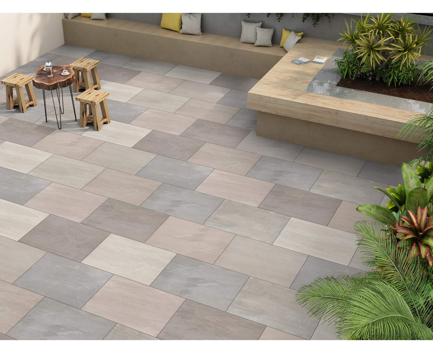 Meadowstone Green patio pack paving slabs featuring soft green tones and natural stone texture, ideal for blending patios with garden landscapes.
