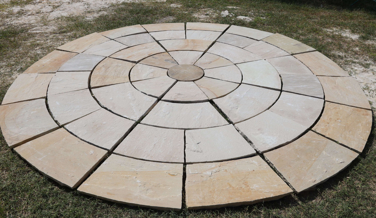 Mint Fossil circular paving stone with light green hues and subtle fossil imprints, ideal for garden or patio designs.