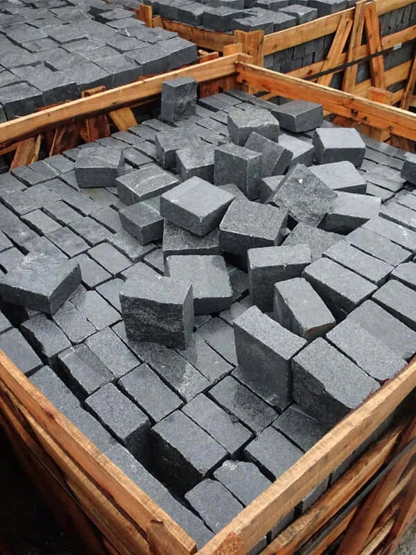 Black Granite Cobblestone 100x100 & 200x100 mm for patios, pathways, and driveways - durable and elegant by Stone Footing Ltd