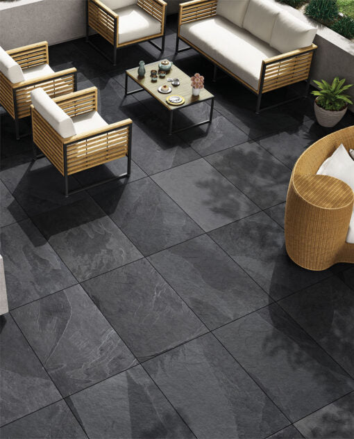 Brazilian Black Paving Sample ideal for patios and garden pathways, preview the premium paving slab before ordering