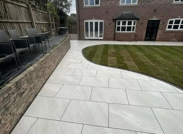 Crossover White Porcelain Paving Slabs β bright white outdoor tiles with a smooth matte finish for clean and modern patio designs