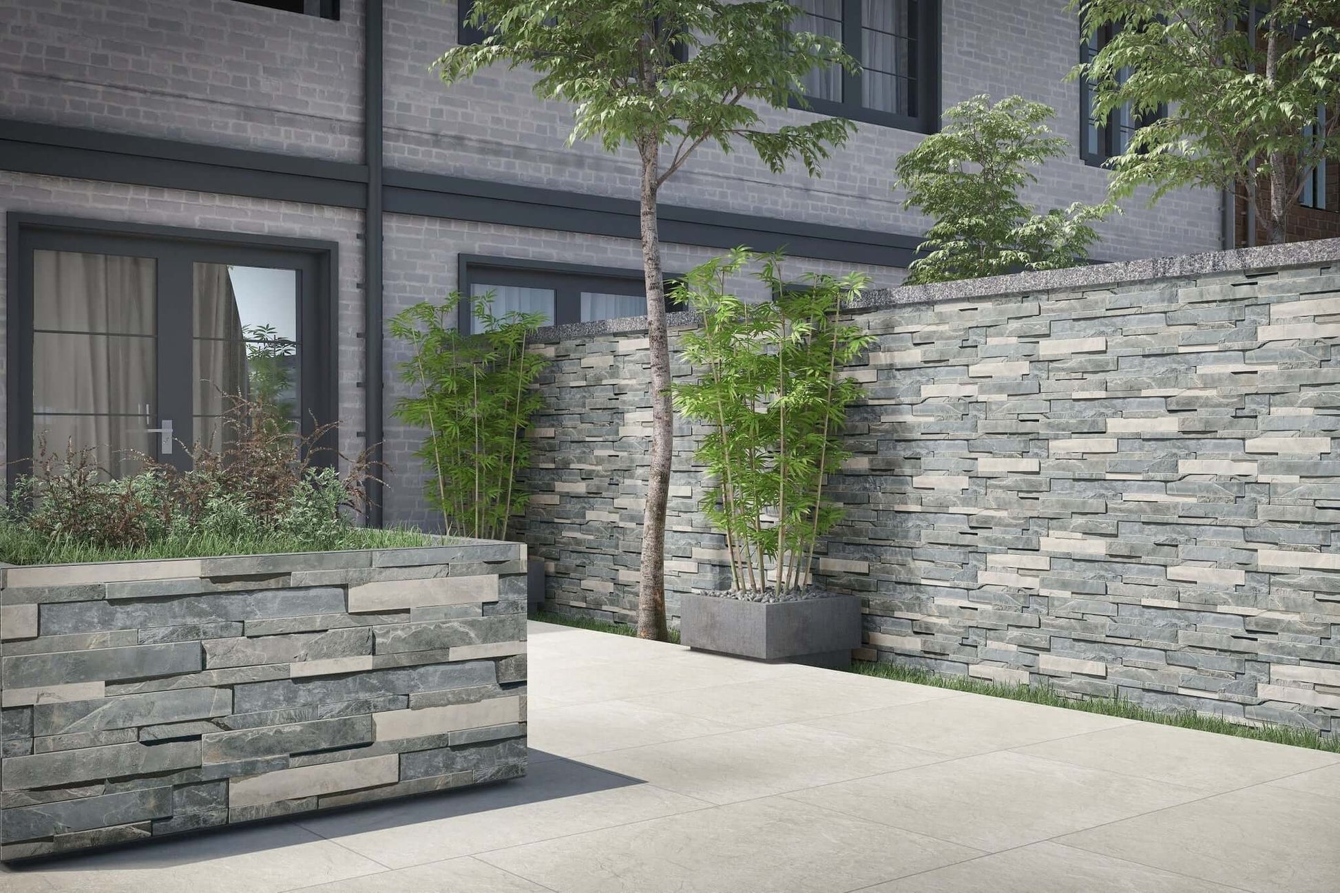 European grey porcelain wall cladding 600x150 mm panels for walls and facades - durable, sleek, and low-maintenance by Stone Footing Ltd