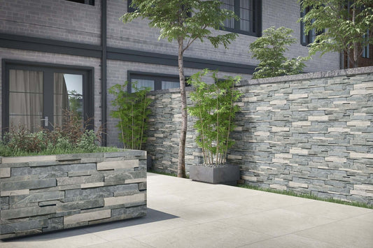 European grey porcelain wall cladding 600x150 mm panels for walls and facades - durable, sleek, and low-maintenance by Stone Footing Ltd