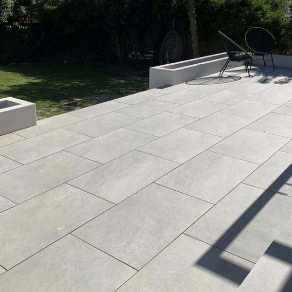 HS Grey Porcelain Paving Slabs β sleek grey porcelain tiles with a smooth matte finish for modern and low-maintenance outdoor patios