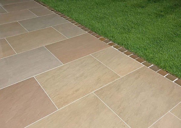 Raj Green Paving Slabs ideal for patios and garden pathways, preview the premium paving slab before ordering