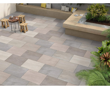 Meadowstone Green patio pack paving slabs featuring soft green tones and natural stone texture, ideal for blending patios with garden landscapes.
