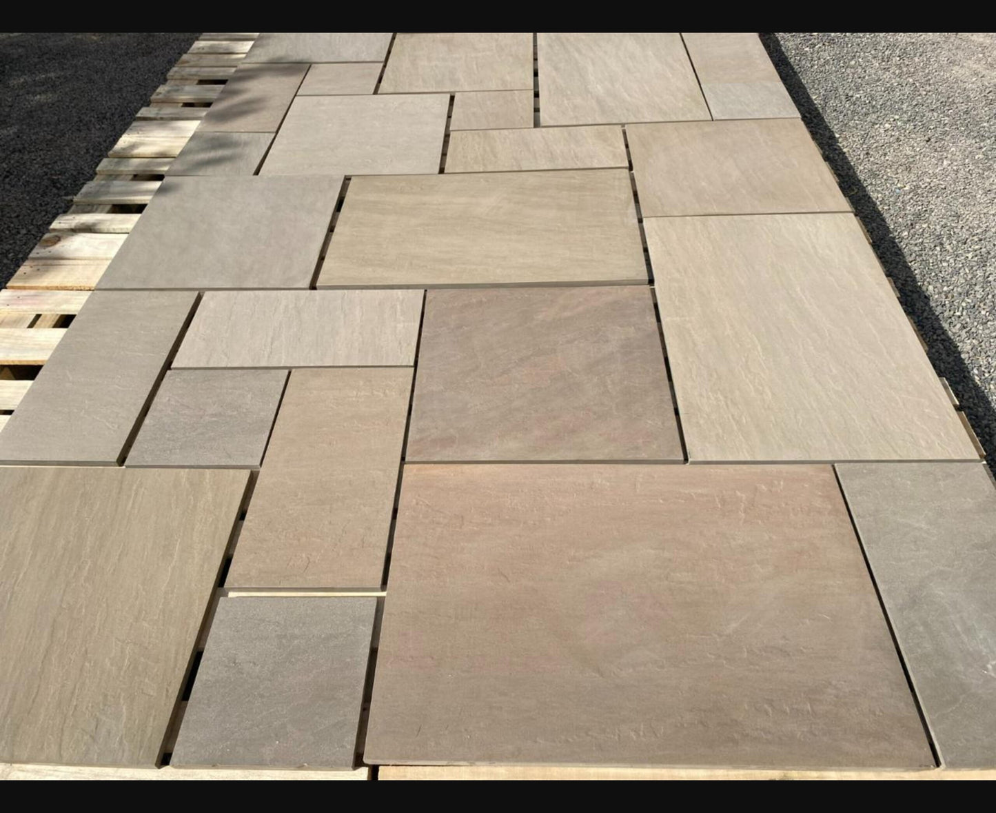 Meadowstone Green patio slabs featuring soft green hues with natural stone texture, ideal for blending outdoor spaces with nature.