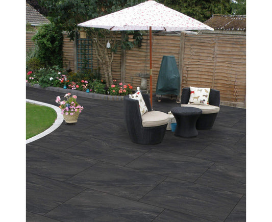 Anthracite Dark Paving Sample ideal for patios and garden pathways, preview the premium paving slab before ordering