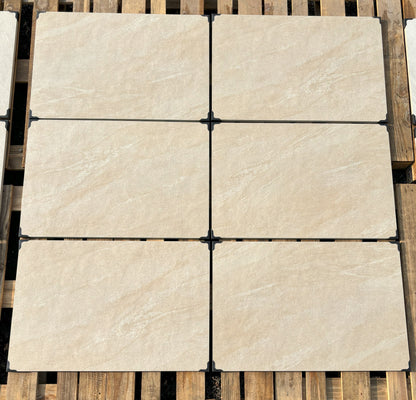 Dome Beige Porcelain Paving Slabs – smooth beige porcelain tiles with a subtle texture, ideal for durable and stylish outdoor patios