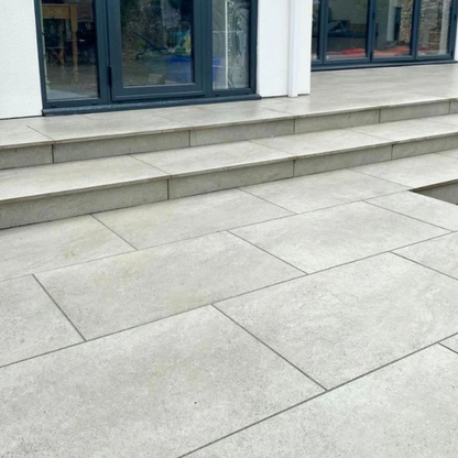HS Grey Porcelain Paving Slabs – stylish grey porcelain tiles with a smooth matte finish, ideal for contemporary patios and outdoor spaces